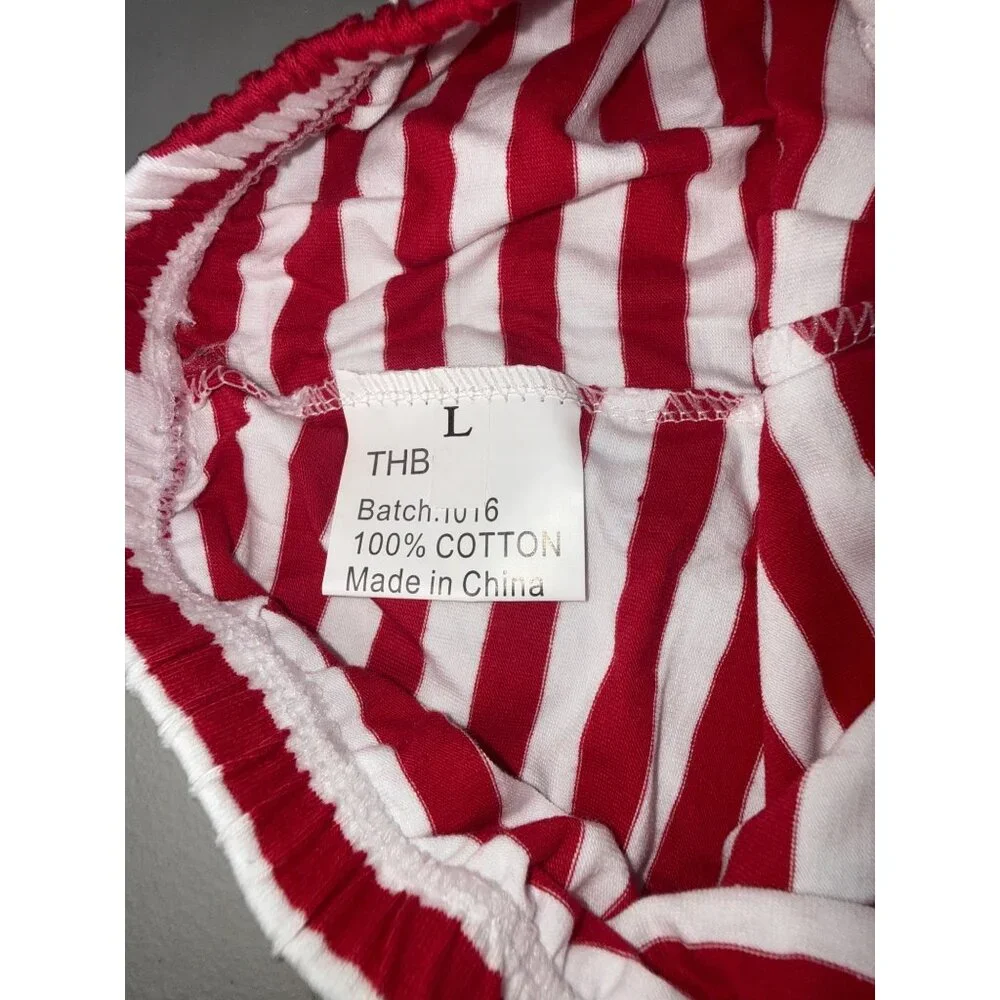 THBC Shorts Girls L Red White Striped Cotton Pom Pom Elastic Waist